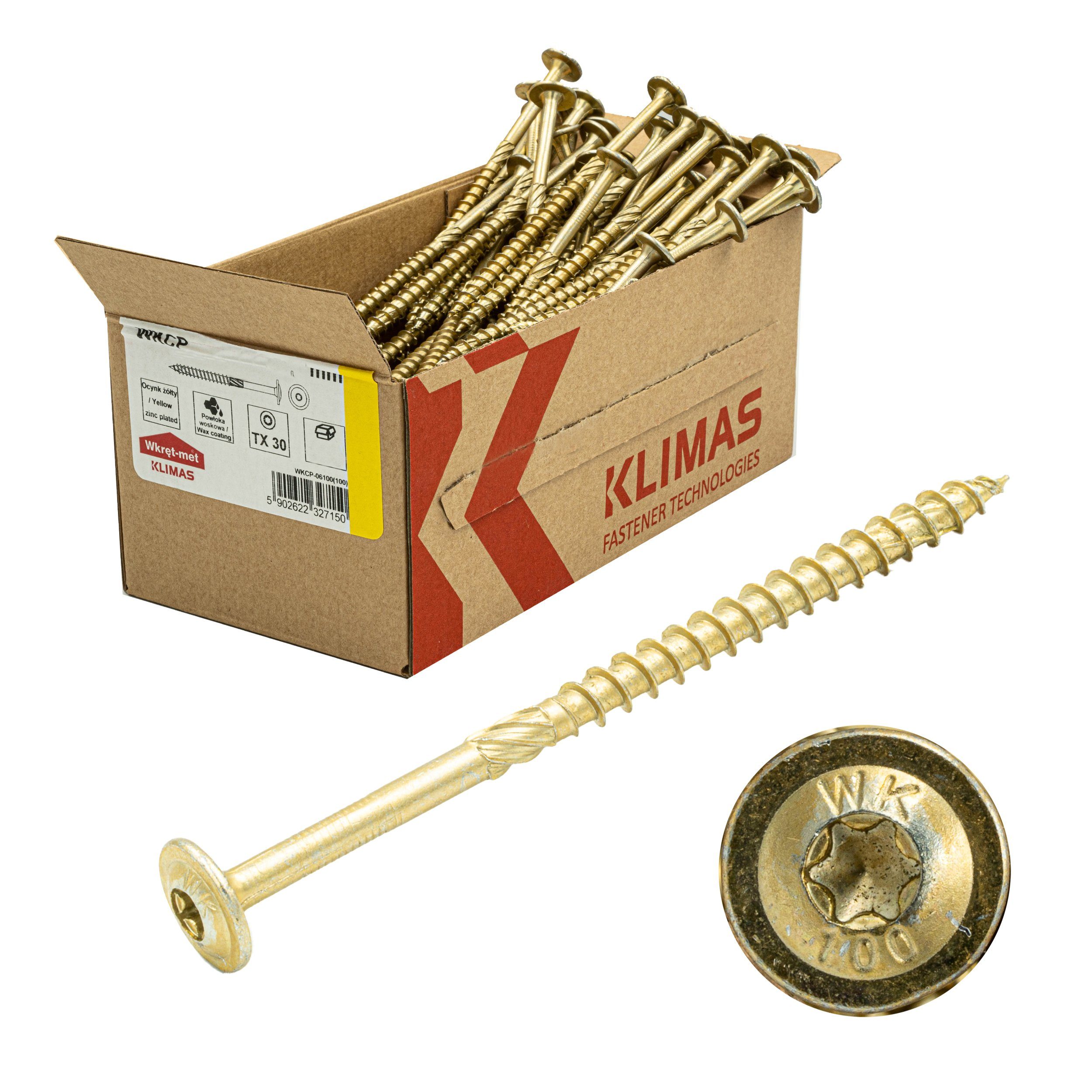 Klimas Schraube Tellerkopfschrauben Holzschrauben Gelb, (100 St)