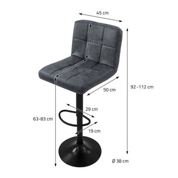ML-DESIGN Barhocker Barstuhl aus Samt Gepolsterter Stuhl mit Rückenlehne und Fußstütze (2 St), 2x Bistrohocker Anthrazit Kunstleder gepolsterter Sitzhöhe 63-83cm