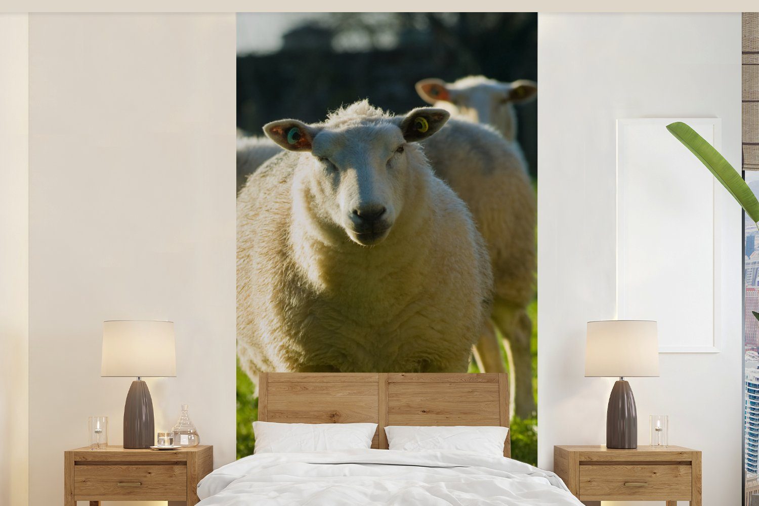 MuchoWow Fototapete Schafe - Tiere - Wolle, Matt, bedruckt, (2 St), Vliestapete für Wohnzimmer Schlafzimmer Küche, Fototapete