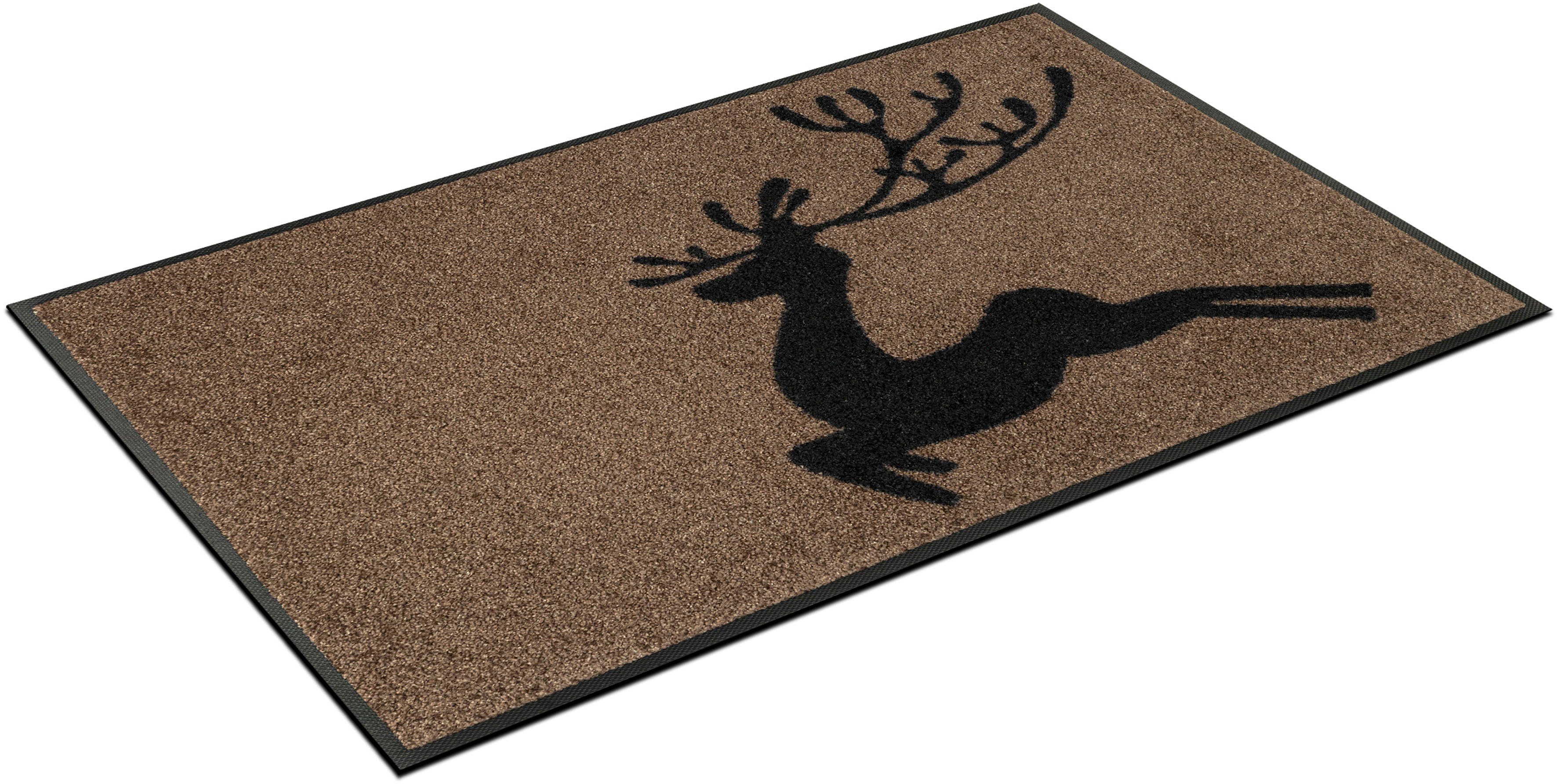 Wunderbar Fußmatte Jumping Deer, wash+dry by rechteckig, Höhe: 7 mm Kleen-Tex