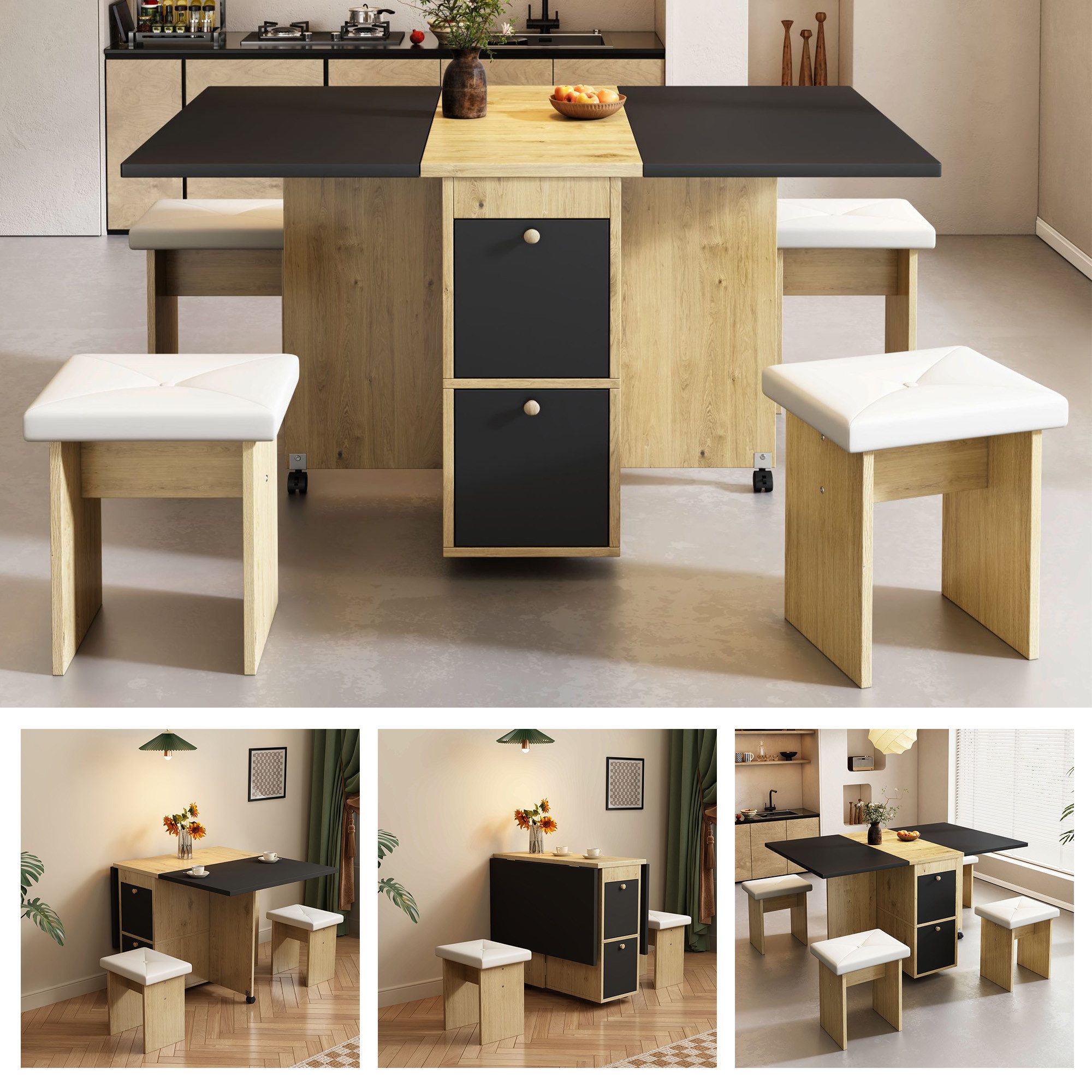 Flieks Essgruppe, (Set, 5-tlg., klappbar Tisch 33~120*80*75cm mit 2 Schubla günstig online kaufen