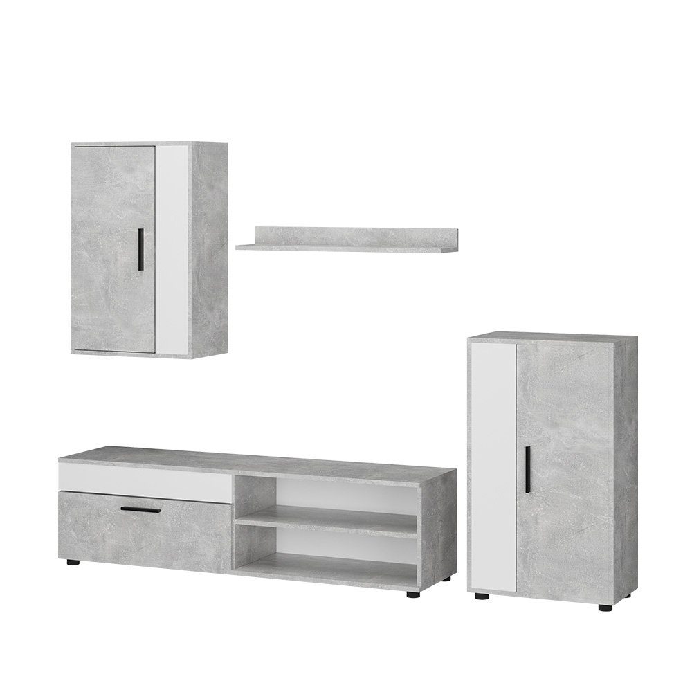 Vicco Wohnwand Berno, Beton/Weiß, 4er Set, günstig online kaufen
