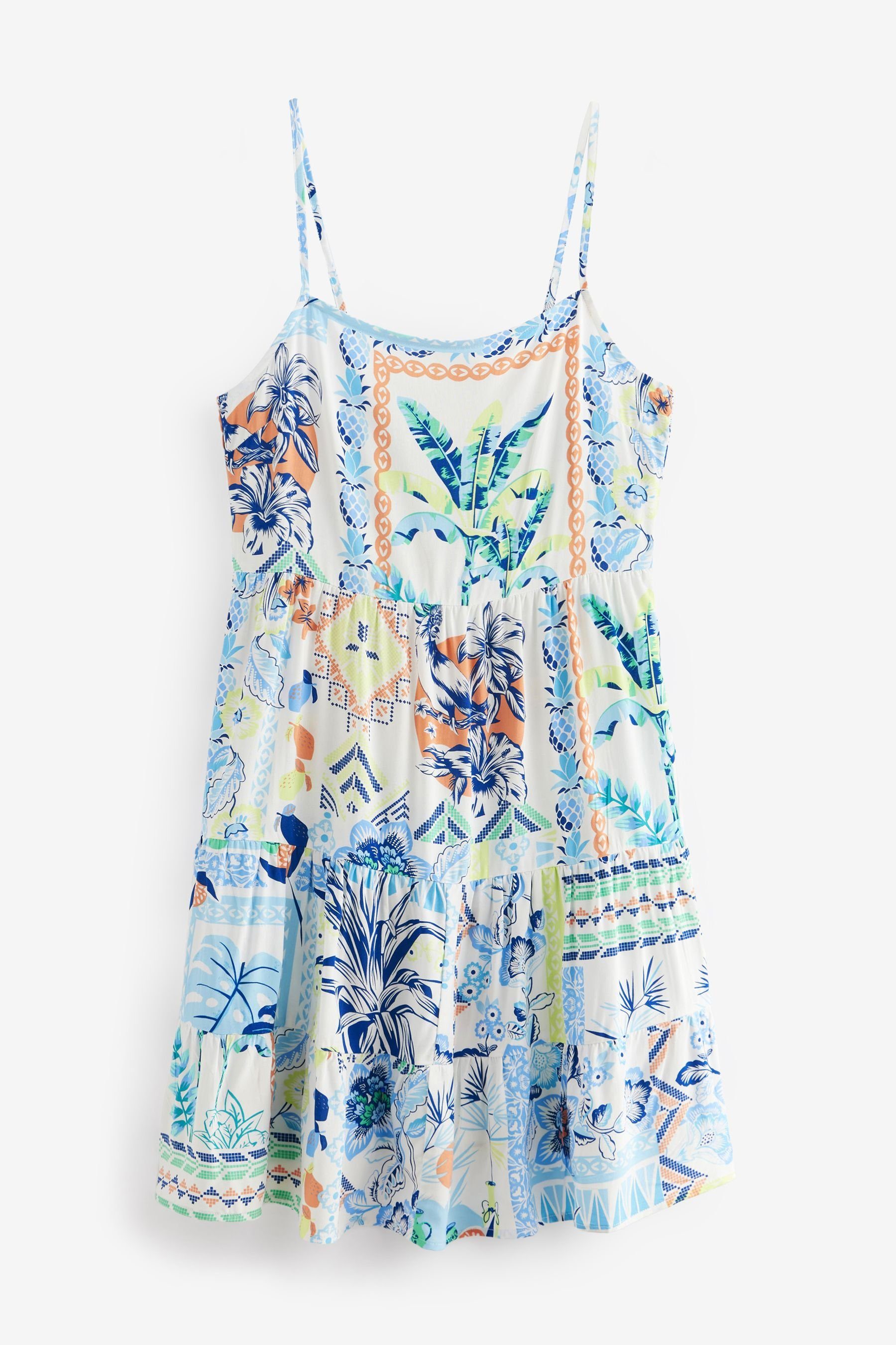 Next Sommerkleid Gestuftes Minikleid mit Spaghettiträgern (1-tlg) Blue Print
