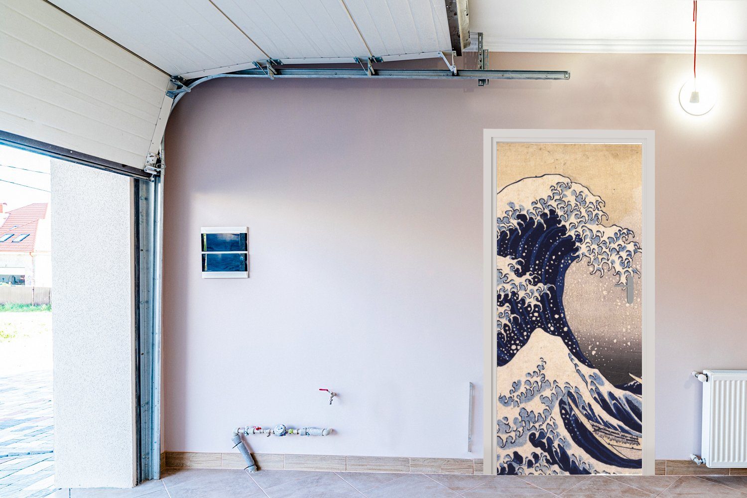 Türaufkleber, Matt, Fototapete 75x205 (1 cm für Tür, - Kanagawa MuchoWow große von St), Hokusai, Türtapete von Katsushika Die Kluft Gemälde bedruckt,