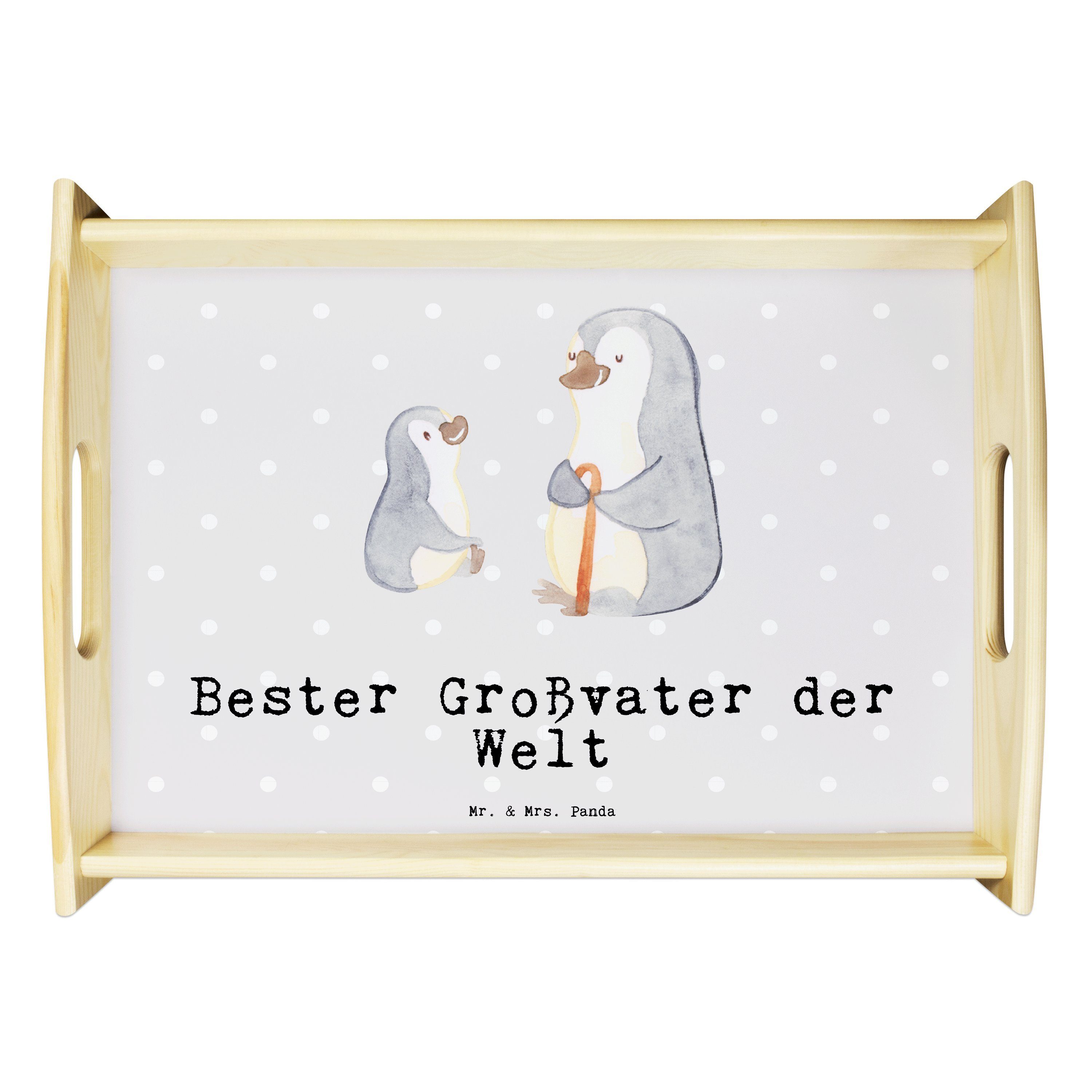 Mr. & Mrs. Panda Tablett Pinguin Bester Großvater der Welt - Grau Pastell - Geschenk, Enkelkin, Echtholz lasiert, (1-tlg)