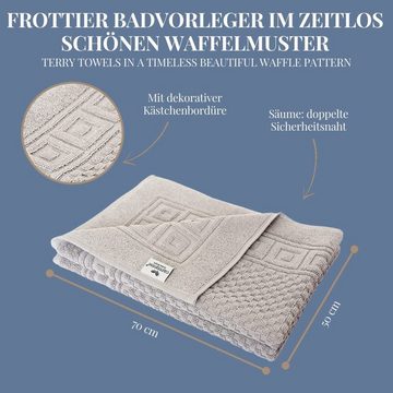 Duschmatte 50 x 70 cm grau, 2-er Pack, saugstarke Badematte aus Baumwolle Carenesse, strapazierfähige Hotelqualität, Baumwolle, rechteckig, Badematten Set mit Waffelmuster & Bordüre I Duschvorleger Badvorleger