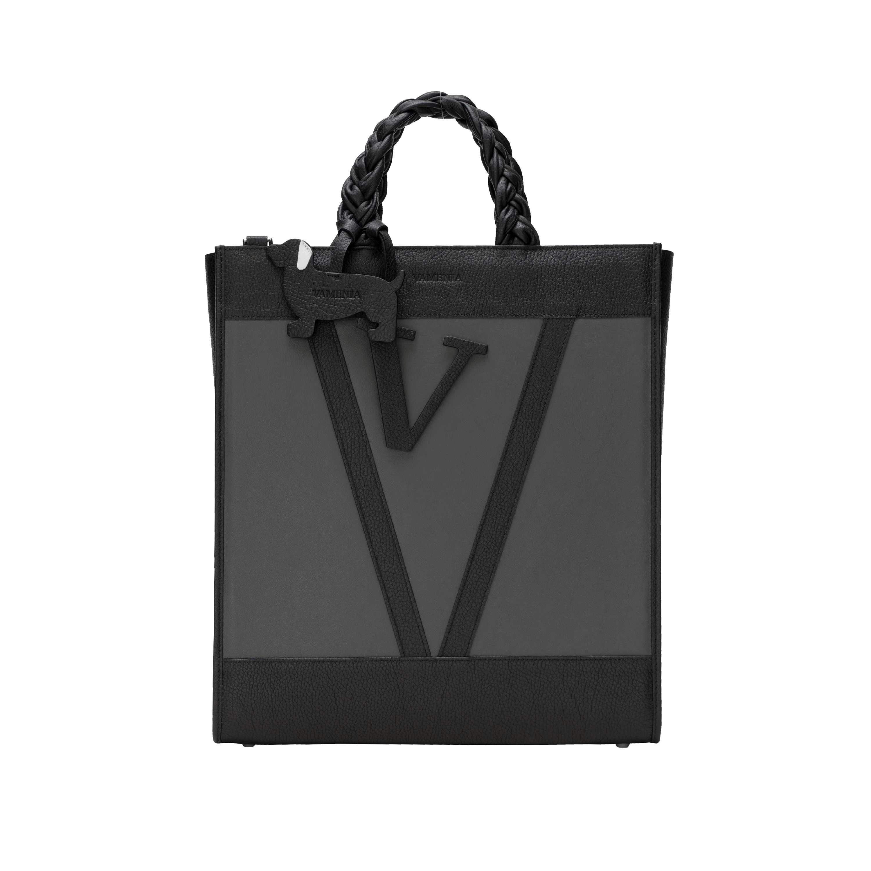 VAMENIA - Handmade in Germany Handtasche Tote Bag Handtasche aus glattem Kalbsleder geflochtenen Henkeln -SOL-