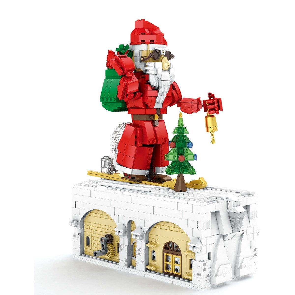 Reobrix 66001 Spielbausteine, (Konstruktionsspielzeug, 1039 St., Bauset mit mechanischer Funktion), Weihnachtsmann mit mechanischer Bewegungsfunktion