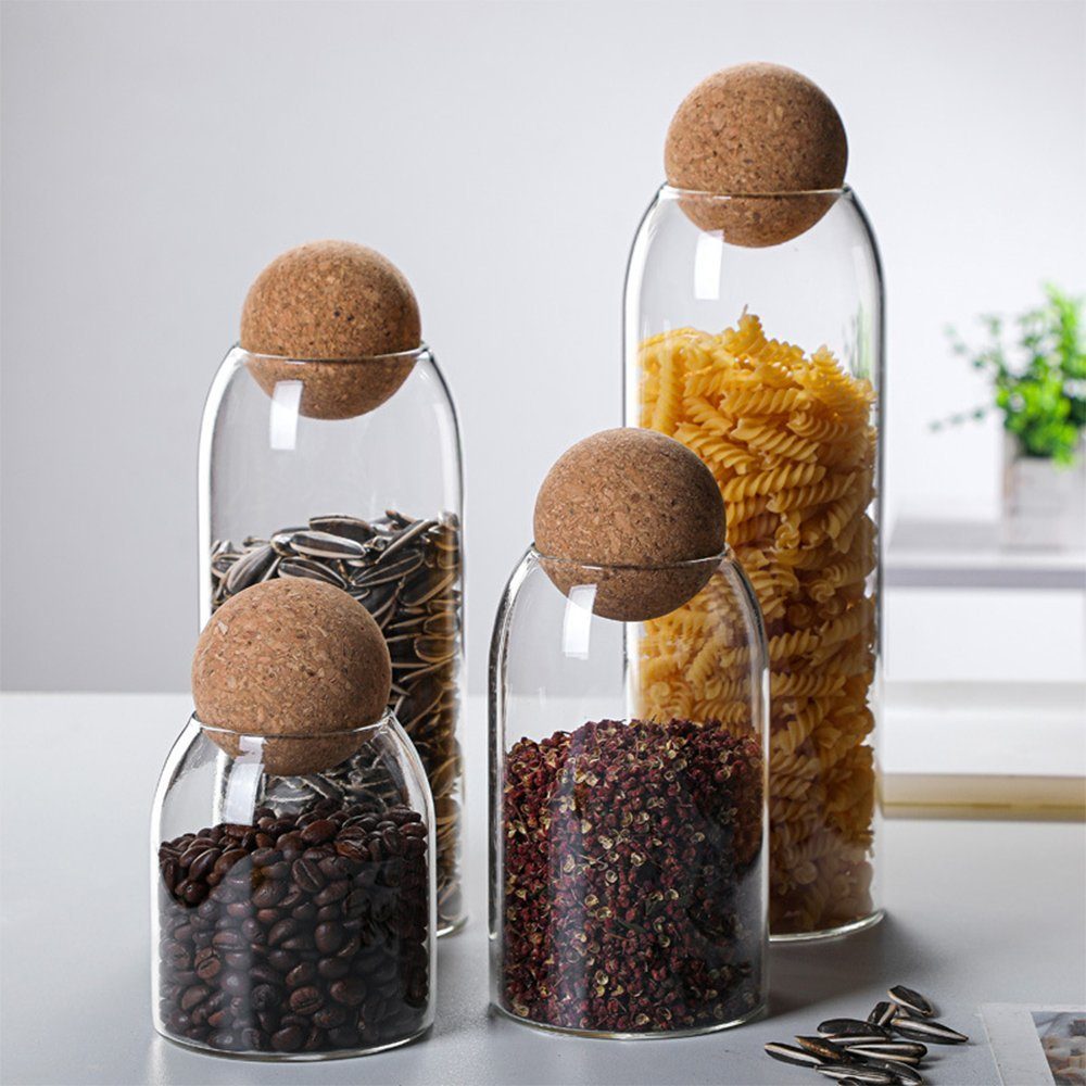 Lebensmittelechte luftdichten 4er-Set, – Vorratsglas Glasbehälter Korkdeckeln mit (4-tlg) Zimtky