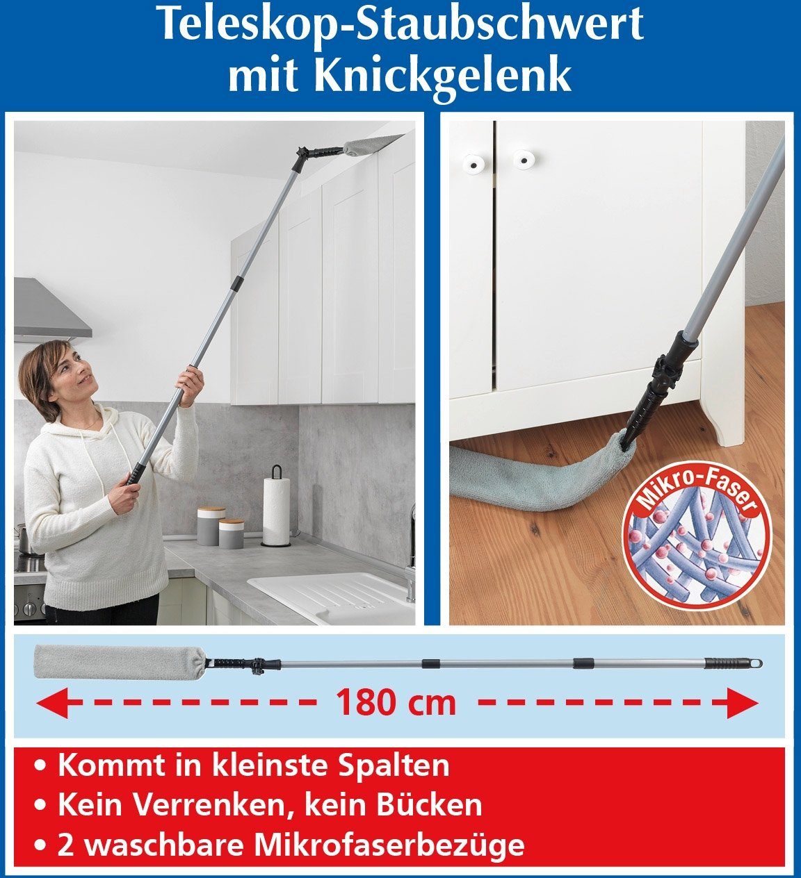 Maximex Staubwischer (1-St), mit Knickgelenk Teleskop-Staubschwert