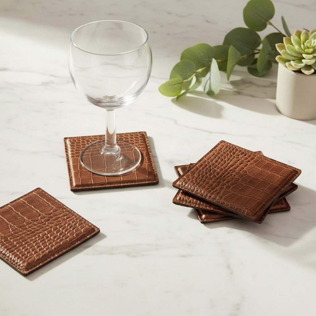 Signature Home Collection Glasuntersetzer, Zubehör für Gläser, Tassen, Set, 6-tlg., Glasuntersetzer Set in Kroko Kunstleder: pflegeleicht & abwischbar