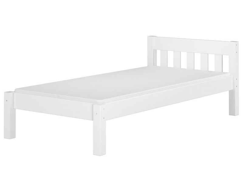 ERST-HOLZ Bett Komplettset: weißes Holzbett 100x200 mit Federleisten und Matratze, Kieferwaschweiß