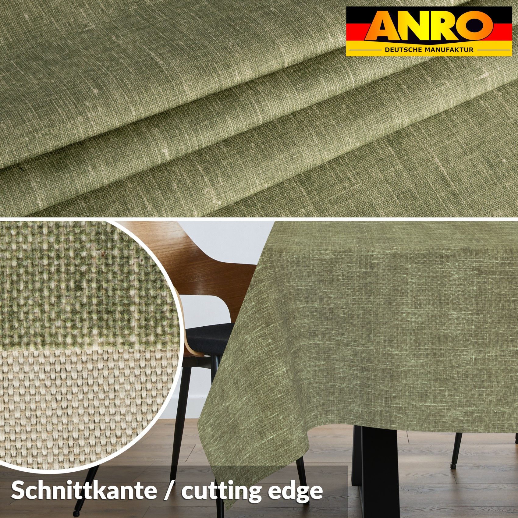ANRO Tischdecke Alica Leinen Melliert Tischwäsche (Einzelstück 1-tlg), wasserabweisend Melliert Olive 90x130cm