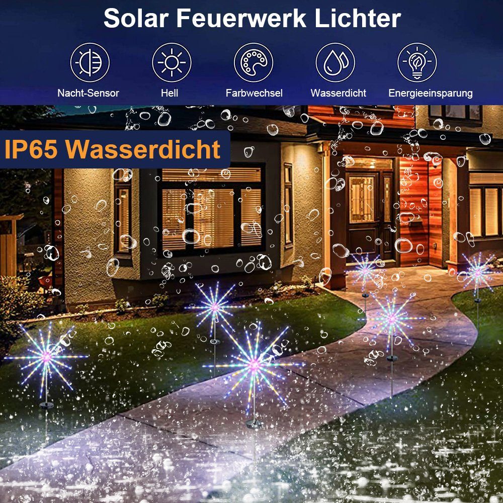 Lights, Meteor Landschaft mit Weg Outdoor IP65 Fernbedienung Garten Solar, LED-Lichterkette Deko, Rosnek Wasserdicht, Timer, Mehrfarbig für Feuerwerk
