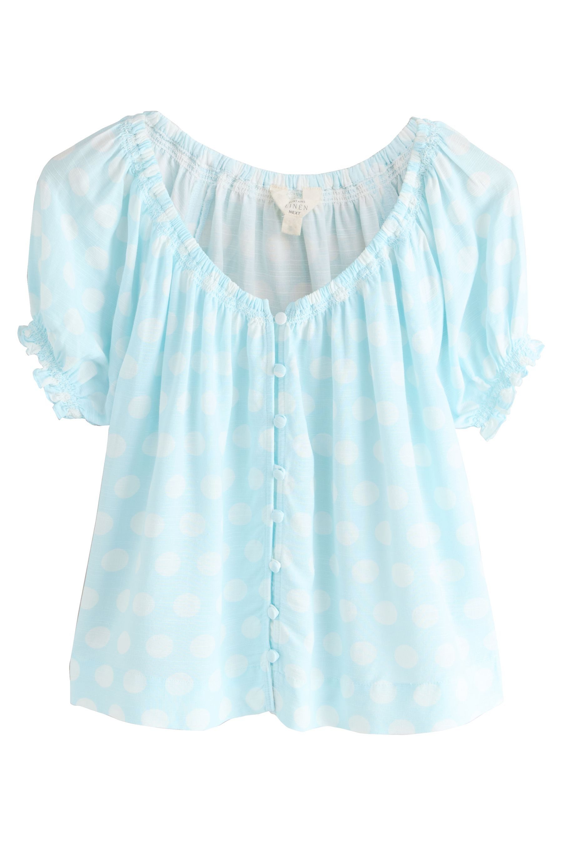 Carmenbluse Bardot-Oberteil mit Puffärmeln und Leinenanteil