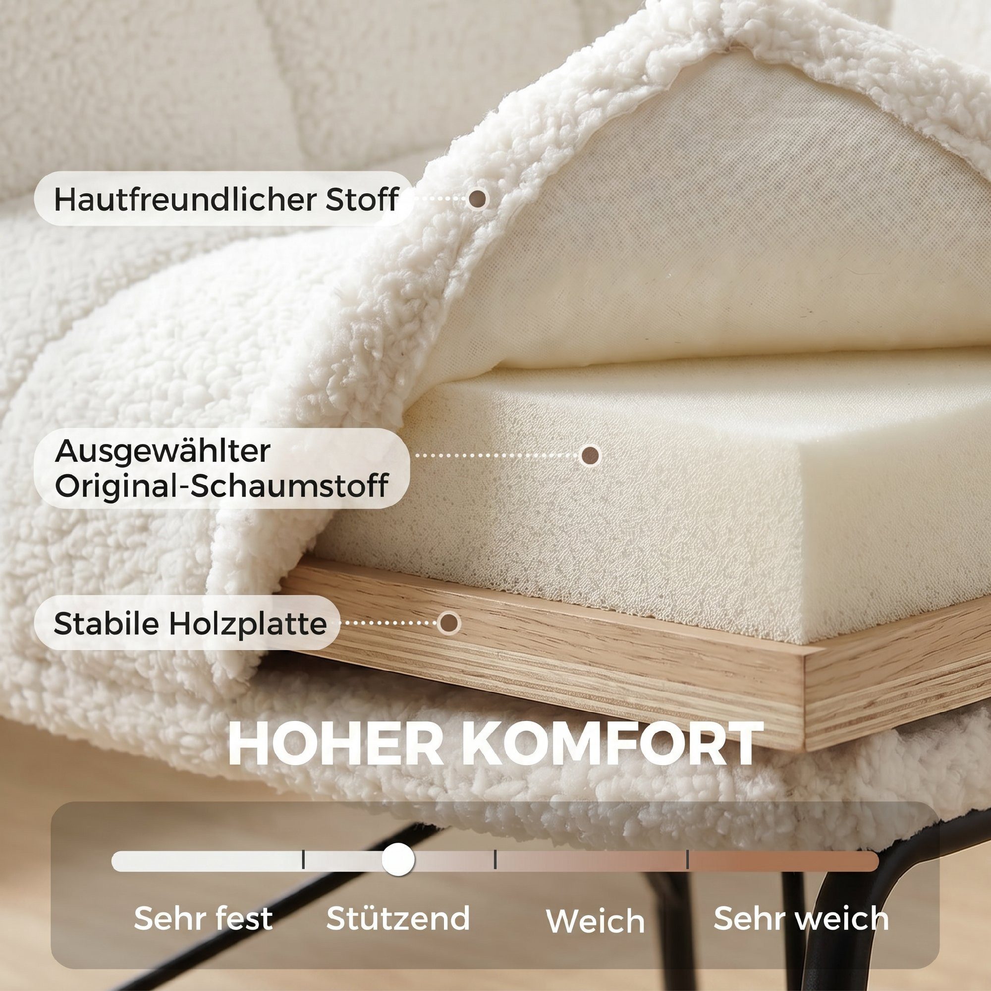 HOMCOM Relaxsessel Loungesessel Sessel mit Sherpa-Fleece-Optik, mit Armlehnen (Loungesessel, 1-St., Sessel), Elegante Steppung, ergonomisch, robust – Bild 4 von 5