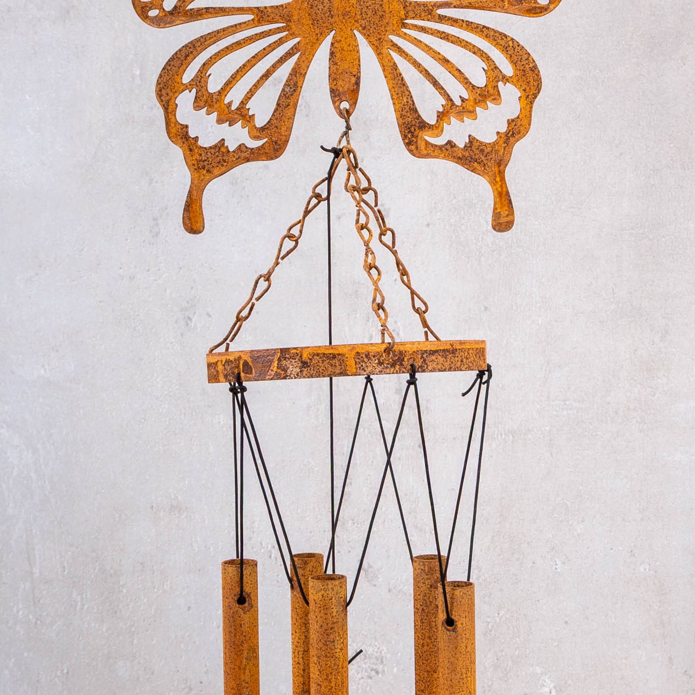 Levandeo® Windspiel, Windspiel Schmetterling Edelrost L80cm Klangspiel Natur Gartendeko