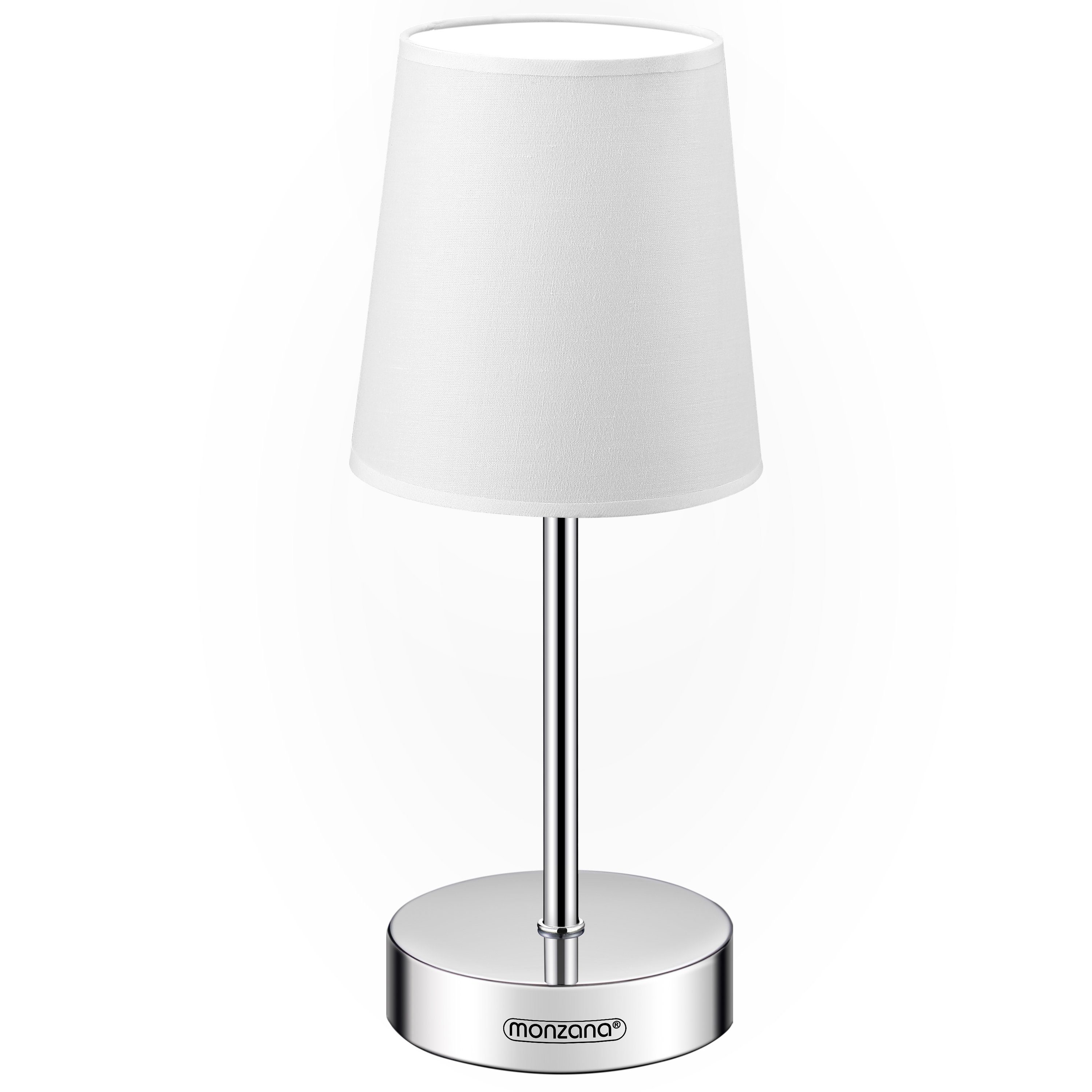 monzana Tischleuchte Lumiere, Weiß 1er Set, 32 cm Stoffschirm E14 Chrom Metall Wohnzimmer Büro Schlafzimmer