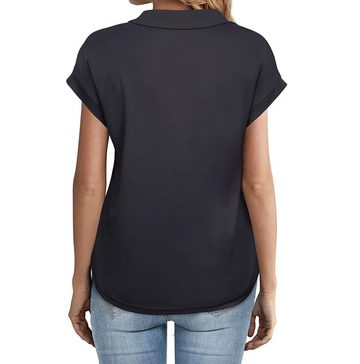 AFAZ New Trading UG Blusentop Damen Kurzarm Sommer Oberteile Elegant Business Tunika Shirt Lässig Blusen mit Reverskragen
