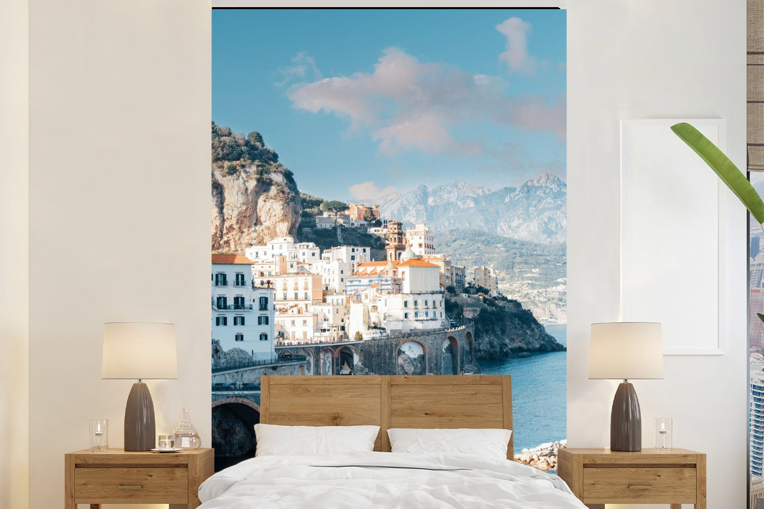 MuchoWow Fototapete Italien - Stadt - Weiß, Matt, bedruckt, (3 St), Montagefertig Vinyl Tapete für Wohnzimmer, Wandtapete