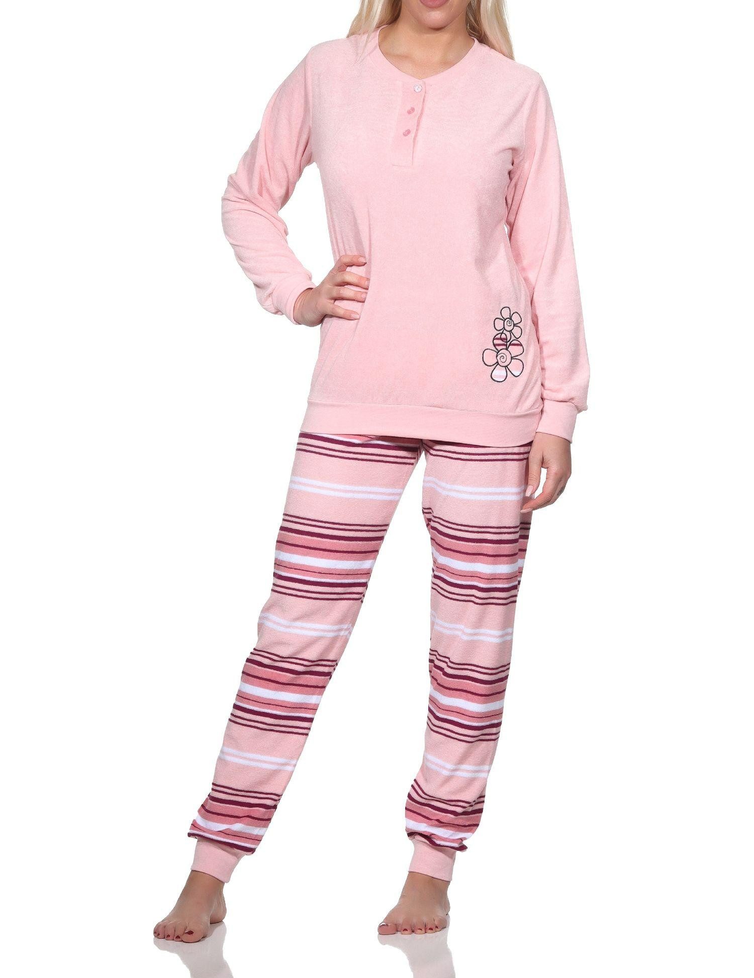 Pyjama Normann Damen Frottee Schlafanzug mit Bündchen - auch in Übergröße