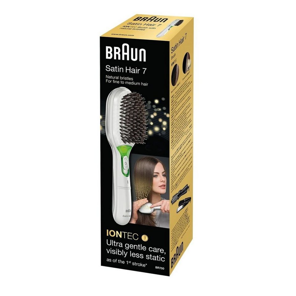 Braun Haarglättbürste Satin Hair 7 IONTEC BR750, natürliche Borsten,  Ionen-Technologie zur Glanz-Förderung