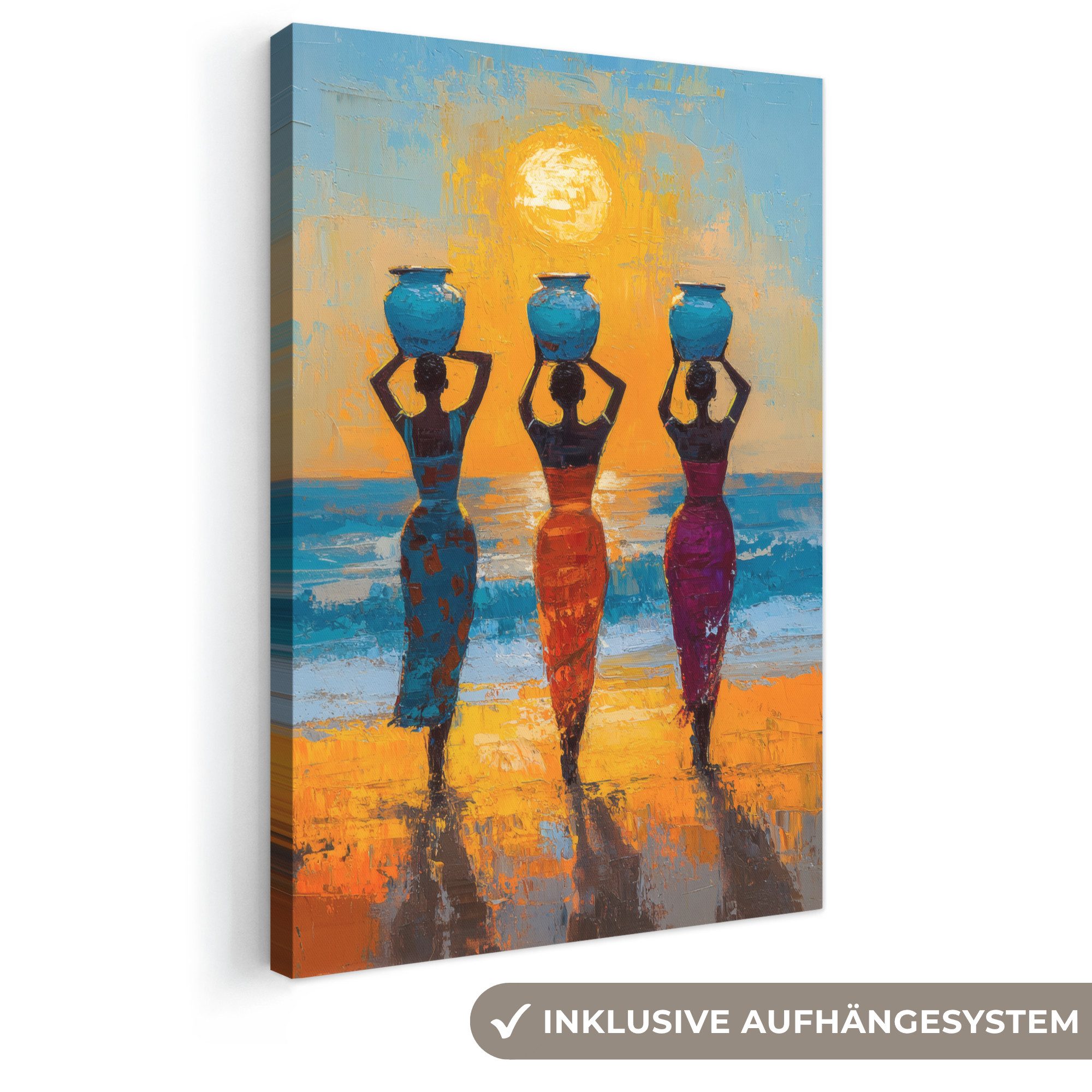 OneMillionCanvasses® Leinwandbild Frauen - Strand - Sonnenuntergang, Fotodruck (1 St), Leinwand Canvas Wandbild, Wanddekoration 20x30 cm