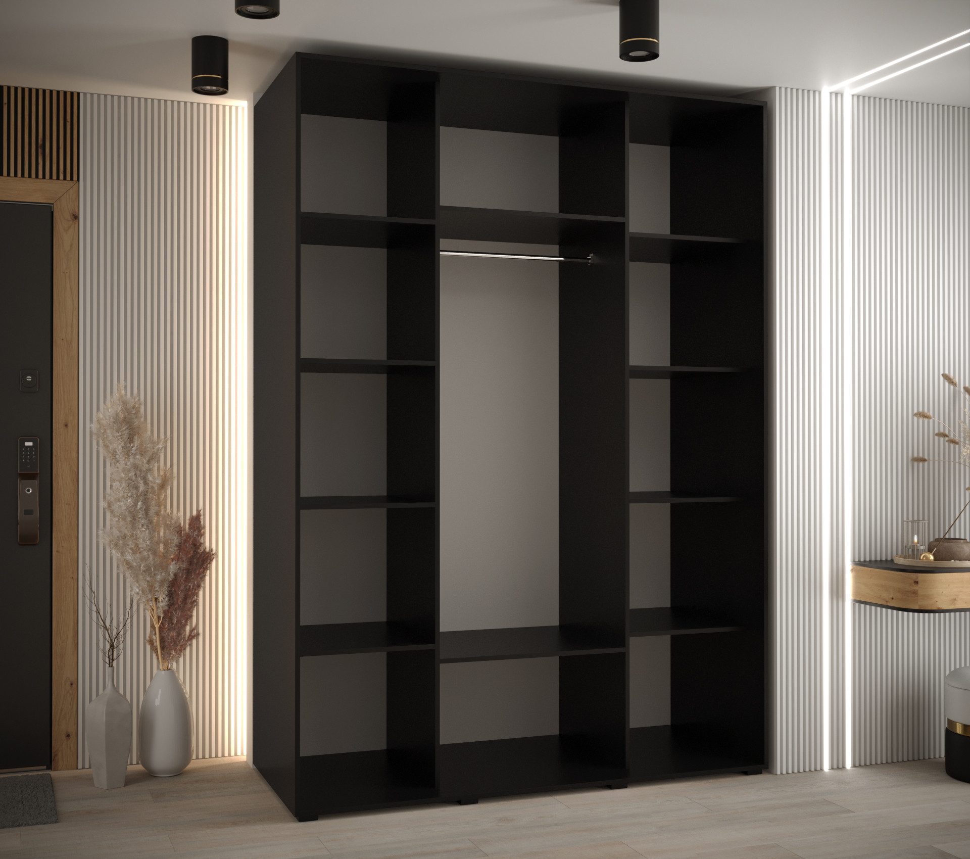 ABIKS MÖBEL Schwebetürenschrank Davos 3 Schlafzimmerschrank mit Spiegel, Kleiderstange und Regalen
