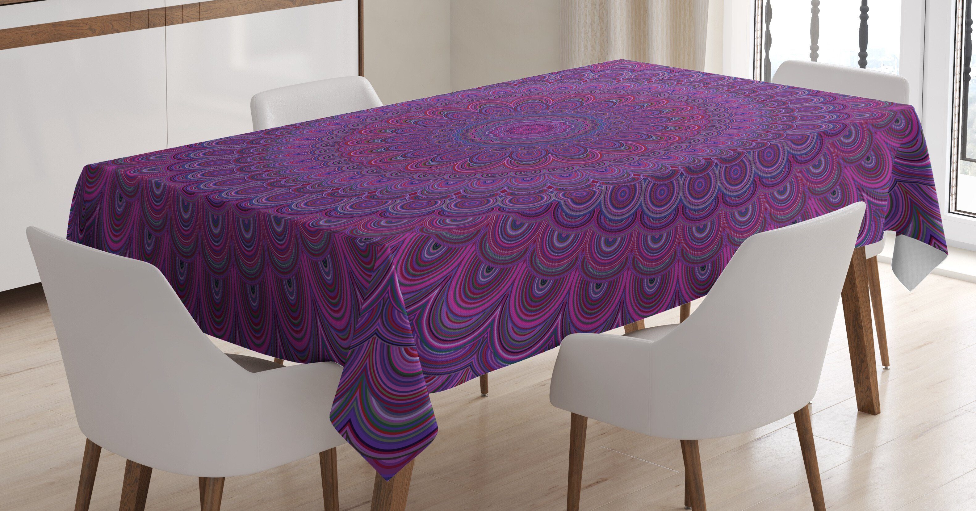 Mandala Klare Tischdecke den Farben, Für Vintage Aubergine Waschbar Lila geeignet Abakuhaus Außen Farbfest Bereich
