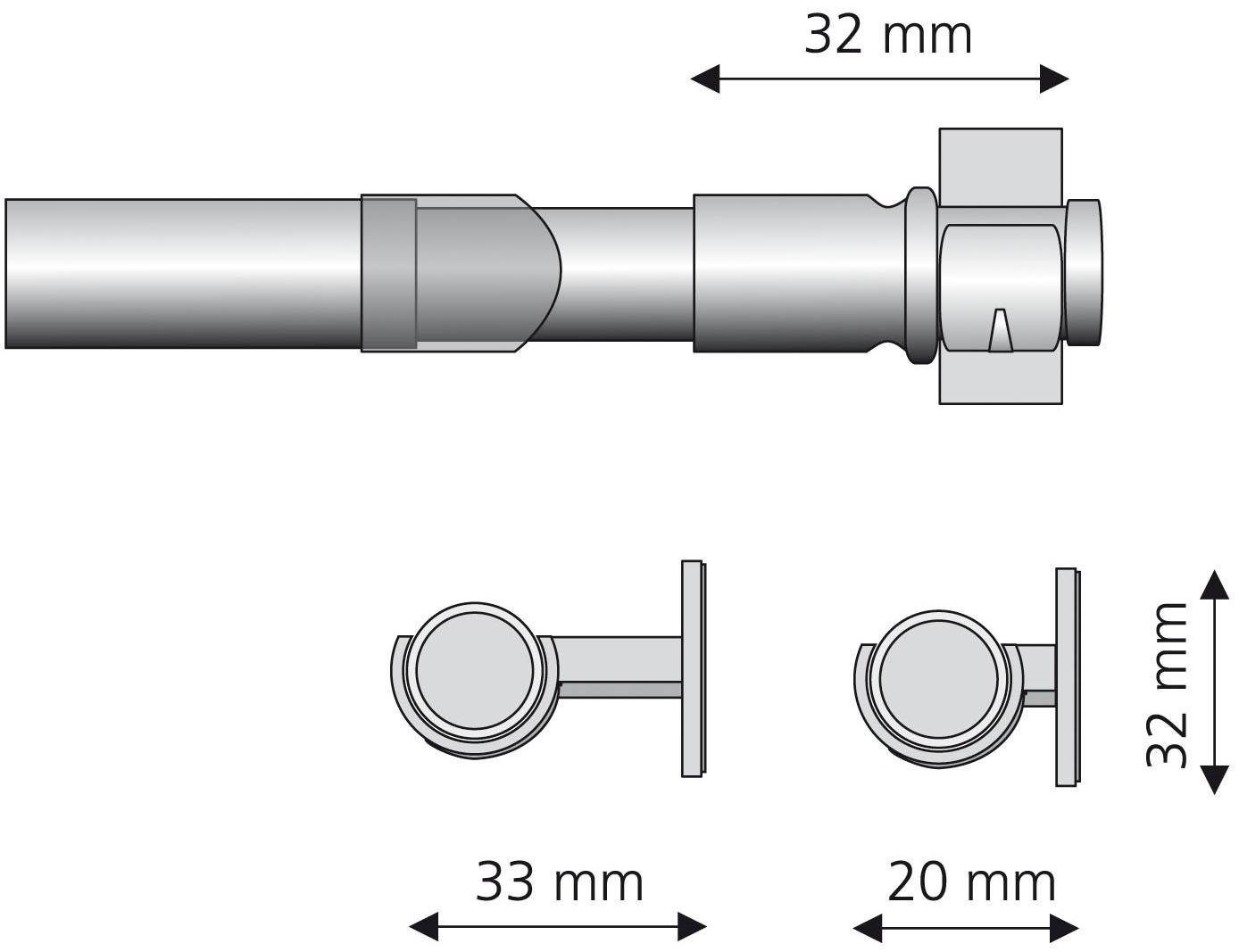 Scheibenstange Florida, ohne verschraubt Bohren, Ø Liedeco, vermessingt ausziehbar, 12 mm, 1-läufig