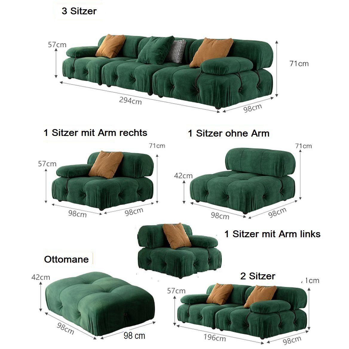 me Komfort in - Samt Sofa aus im Touch und Bezug Lieferung kombinationsfähigen V37 Weiß Preis Schaum, Sofa Aufbau Varianten enthalten!