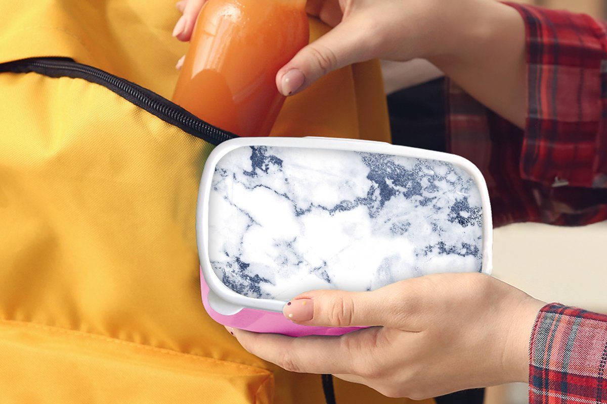 MuchoWow Lunchbox Marmor - Weiß Brotdose rosa Erwachsene, (2-tlg), Mädchen, Snackbox, Kunststoff Kunststoff, Brotbox Steine, - Kinder, für