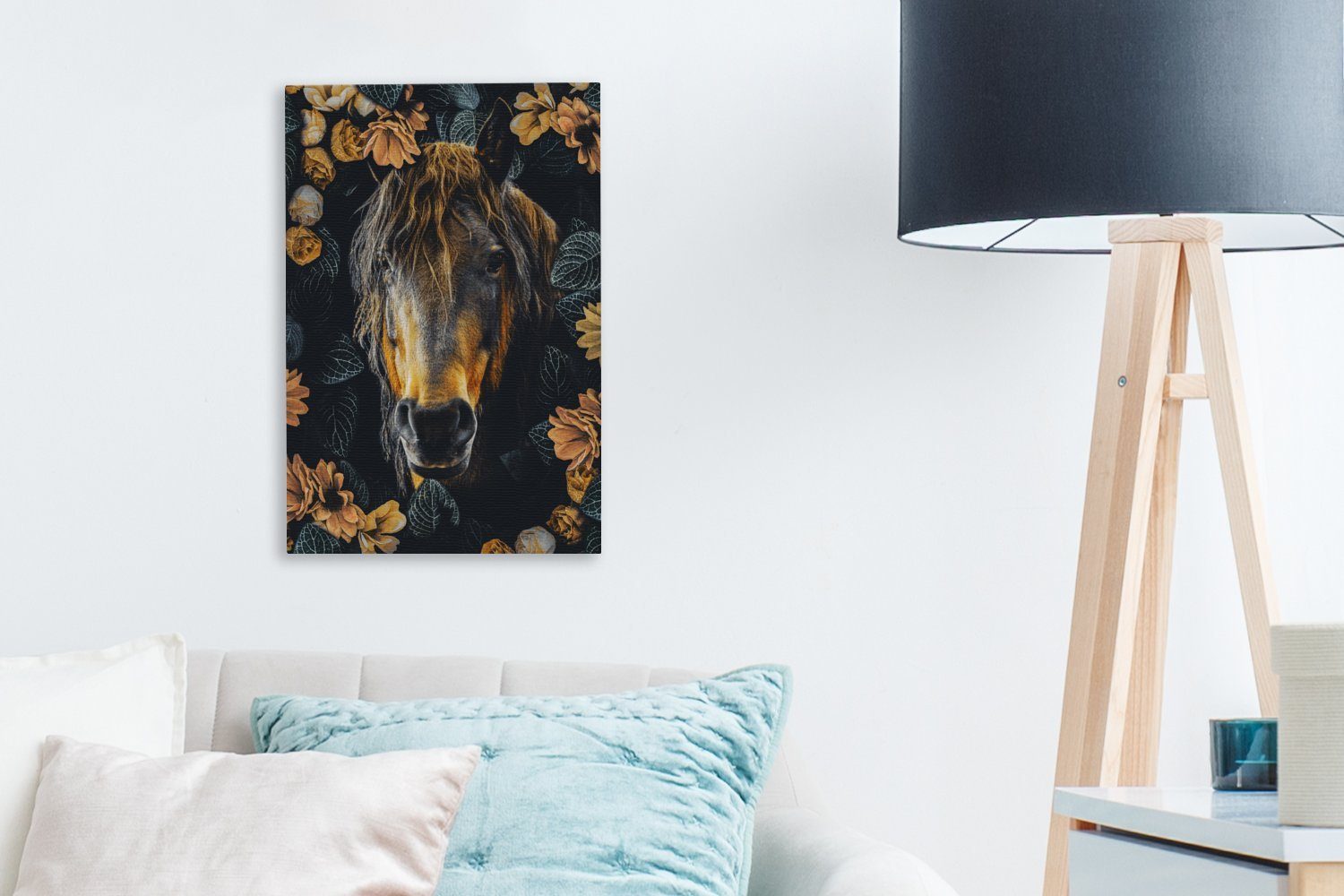 Leinwandbild Blumen inkl. fertig Leinwandbild Gemälde, Orange, Pferd bespannt - OneMillionCanvasses® St), 20x30 cm (1 Zackenaufhänger, -