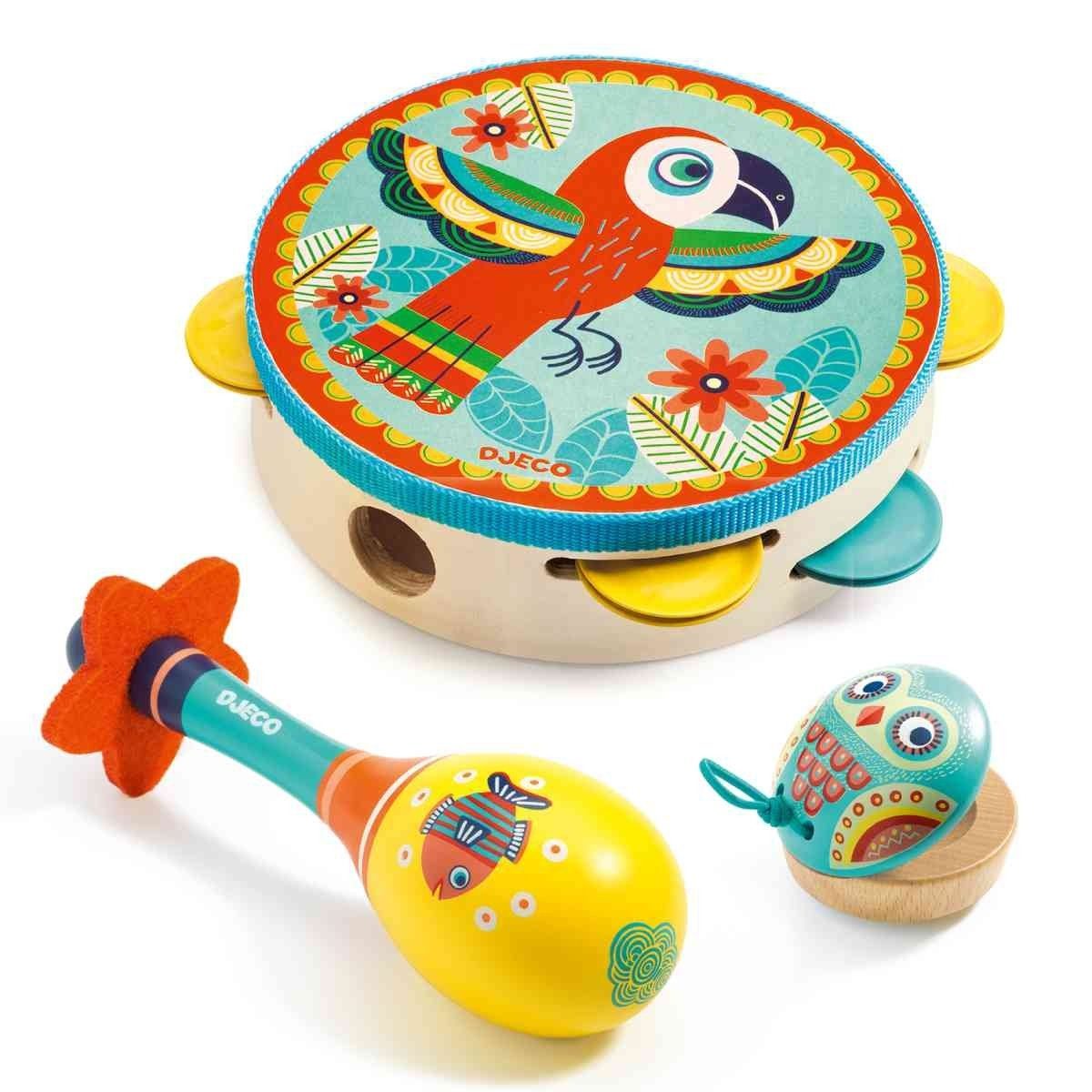 Spielzeug-Musikinstrument Animambo Instrumenten 3-Set Tamburin, Maracas, Kastagnette