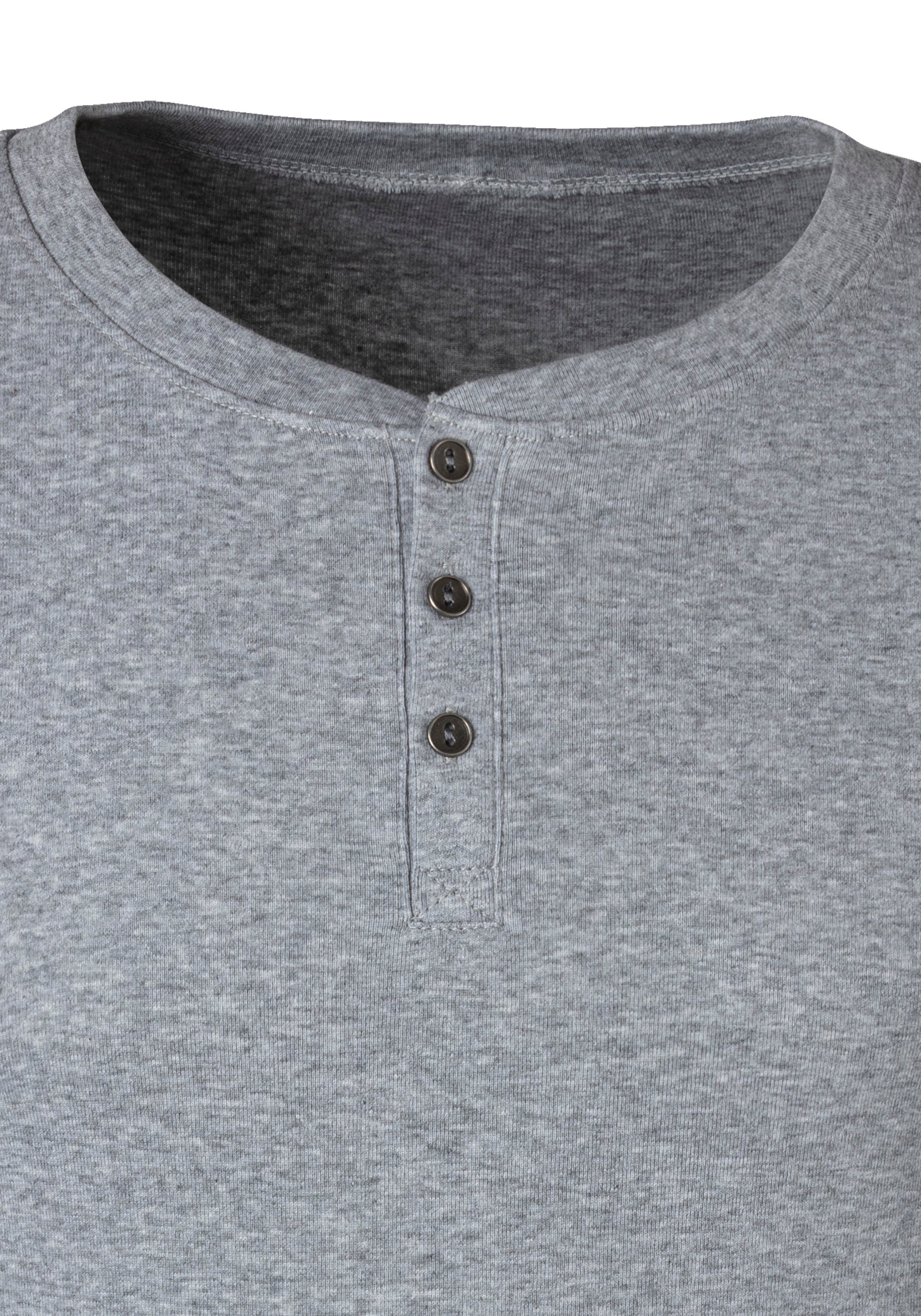 Knopfleiste H.I.S aufwendiger (Packung) T-Shirt grau-meliert Unterziehshirt mit als perfekt