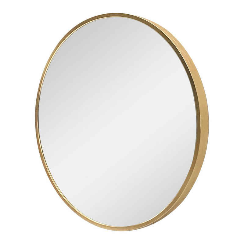 en.casa Настенное зеркало, »Modugno« Badezimmerspiegel 40 cm Goldfarben Schminkspiegel Hängespiegel rund