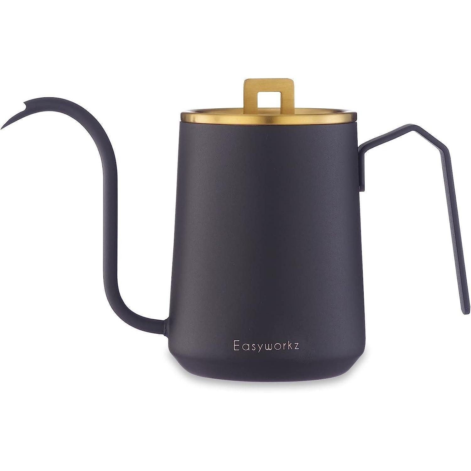 LuxusKollektion Kaffeekanne Kaffeekanne Schwanenhals 600ml Edelstahl Gebürstetes Gold Schwarz