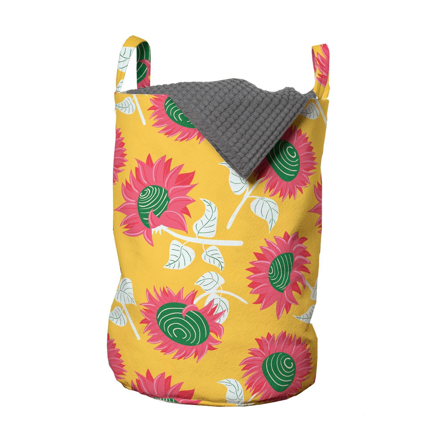 Abakuhaus Wäschesäckchen Wäschekorb mit Griffen Kordelzugverschluss für Waschsalons, Blumen Sommer Zusammenfassung Sonnenblumen