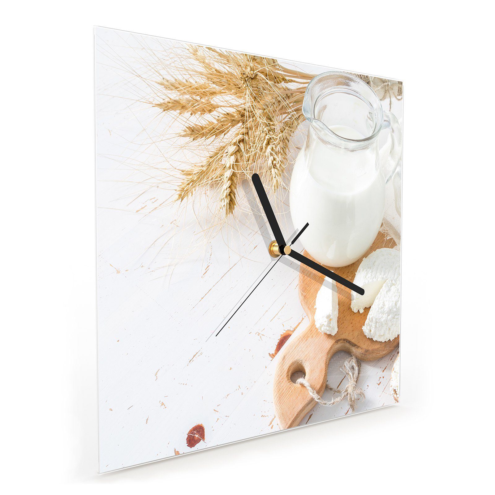 Primedeco Wanduhr Glasuhr Wanduhr x 30 Motiv cm Wandkunst Größe Weizen 30 Milchprodukte mit und