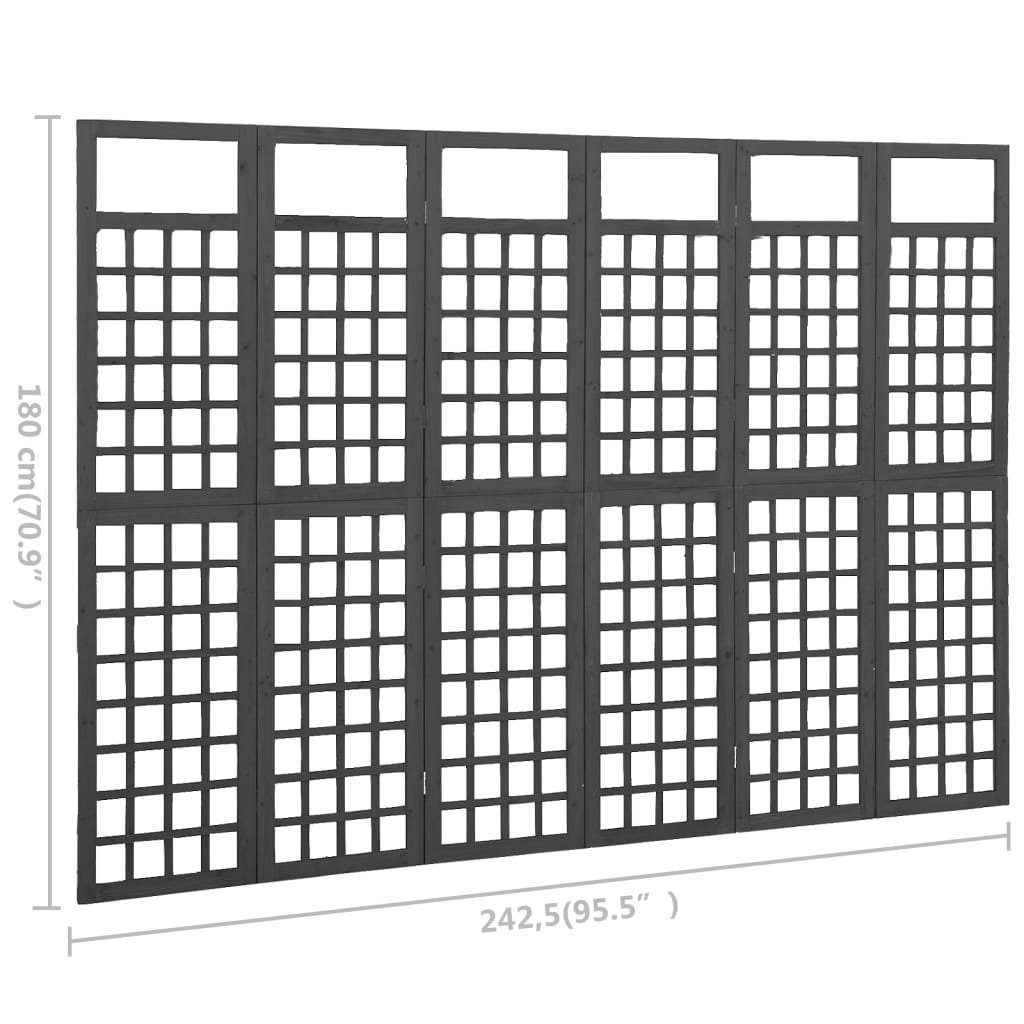 furnicato Raumteiler 242,5x180 6-tlg. Tanne Paravent/Spalier cm Schwarz Massivholz