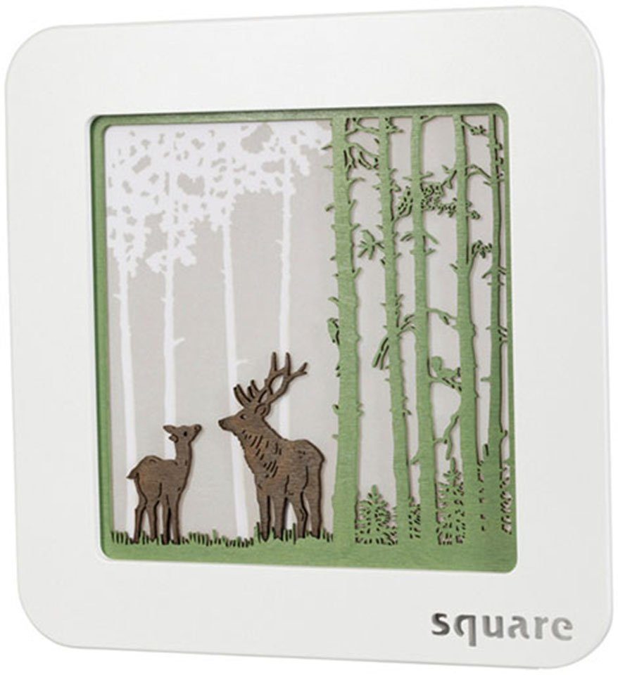 Weigla LED-Bild Square - Wald, St), FSC®-zertifiziertem Weihnachtsdeko, Standbild Timerfunktion, mit Aus Holz (1