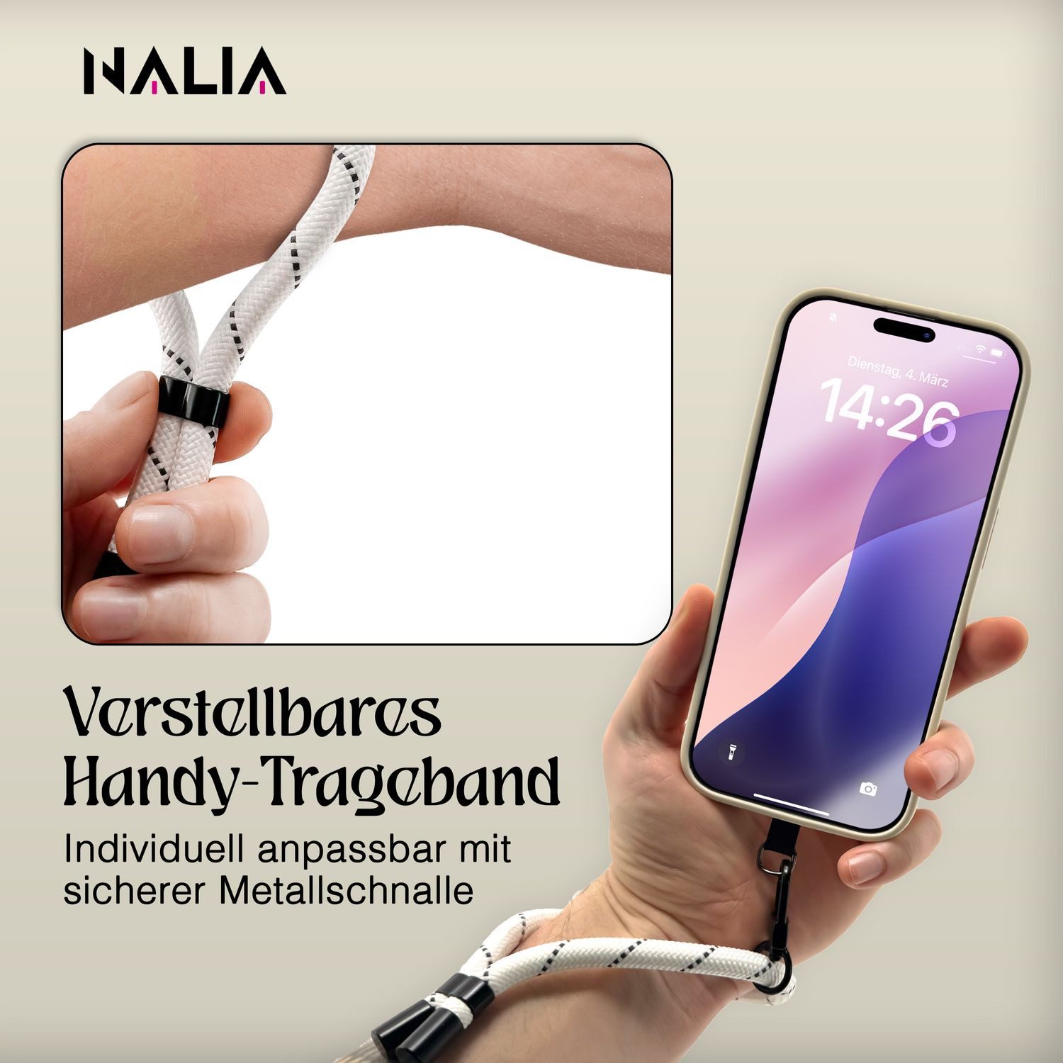 Nalia Handykette Universal Smartphone, Handgelenkschlaufe / Nylon Lanyard / für Handyhülle Schlüssel Kamera