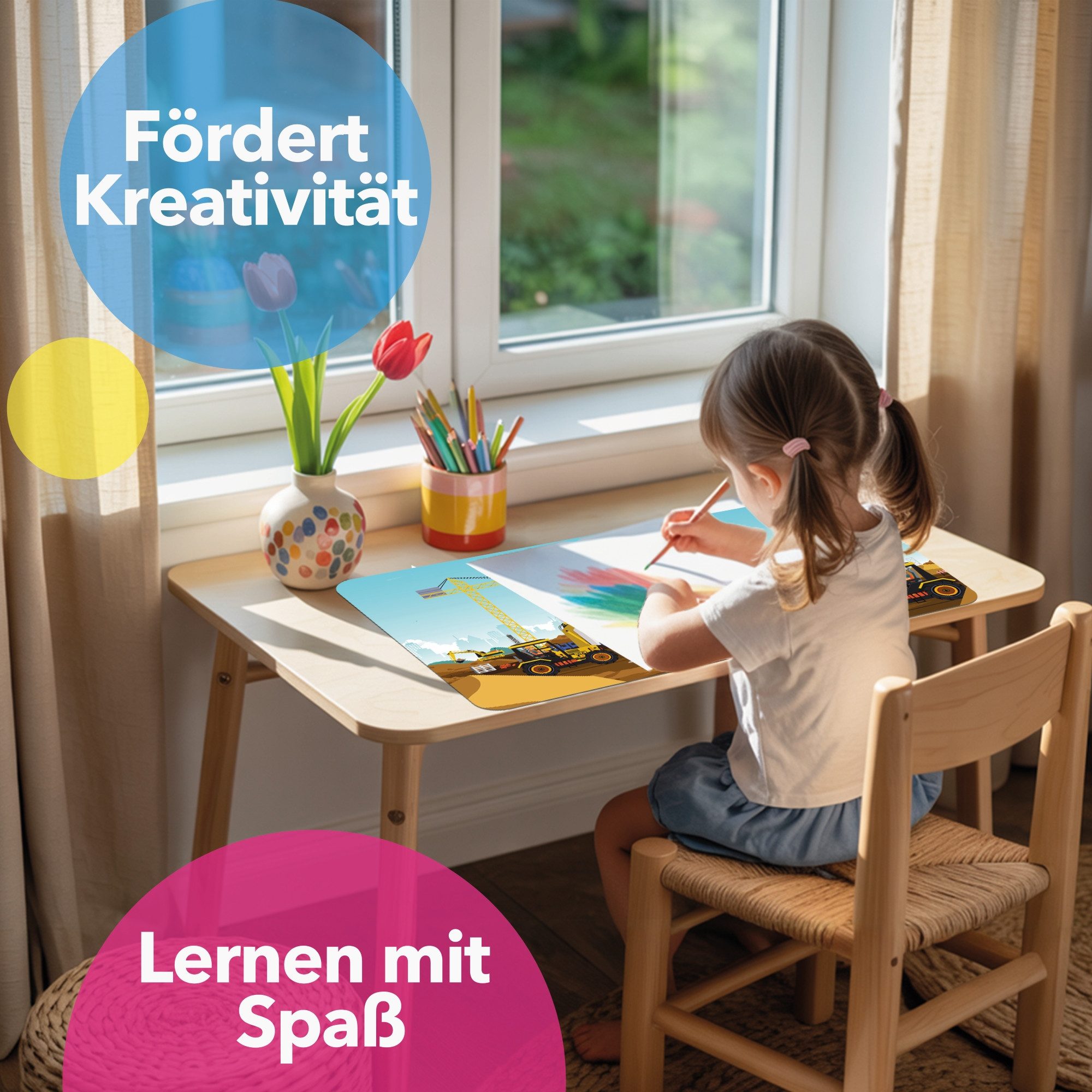 Lineo Schreibtischunterlage Malunterlage für Kinder abwischbar, (1 tlg., XXL Kinder-Tisch-Unterlage) – Bild 4 von 5