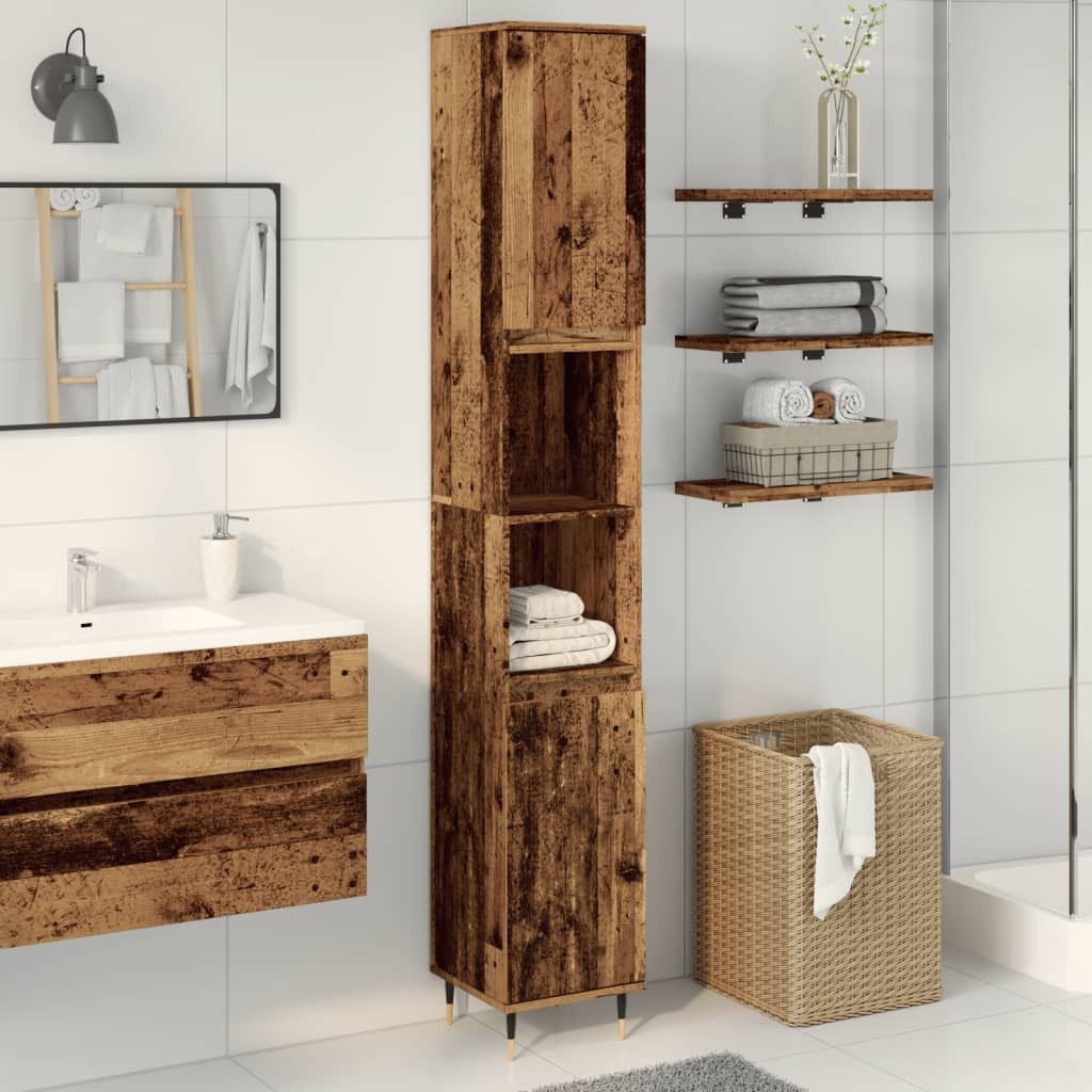 vidaXL Badezimmer-Set Badschrank Altholz-Optik 30x30x190 cm Holzwerkstoff, (1-St)