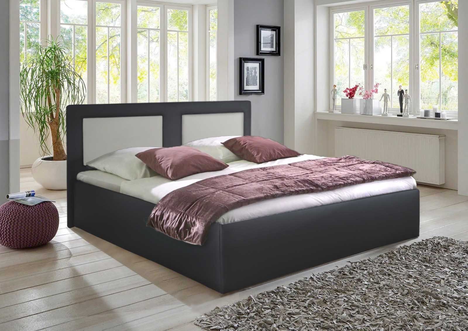 Halmon Schlafkomfort Betten Polsterbett Skala, 2 Farbe kombination, Ohne Mittelteil (Mittelstrebe) Anthrazit-Hellgrau