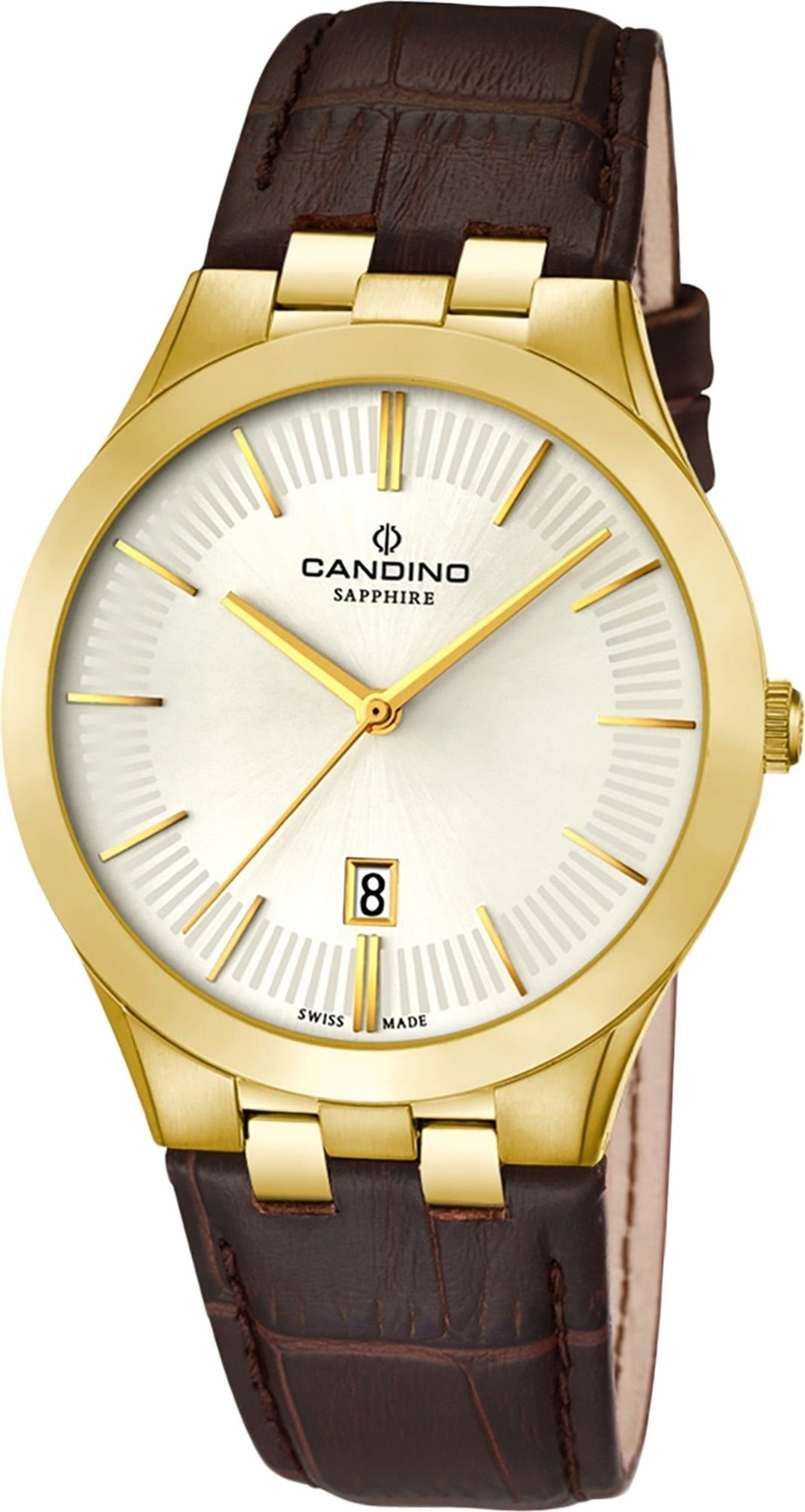 Candino Quarzuhr Candino Classic Leder Quarz Herren Uhr, Herrenuhr mit Lederarmband, rundes Gehäuse, groß (ca. 40,5mm), Luxus-S