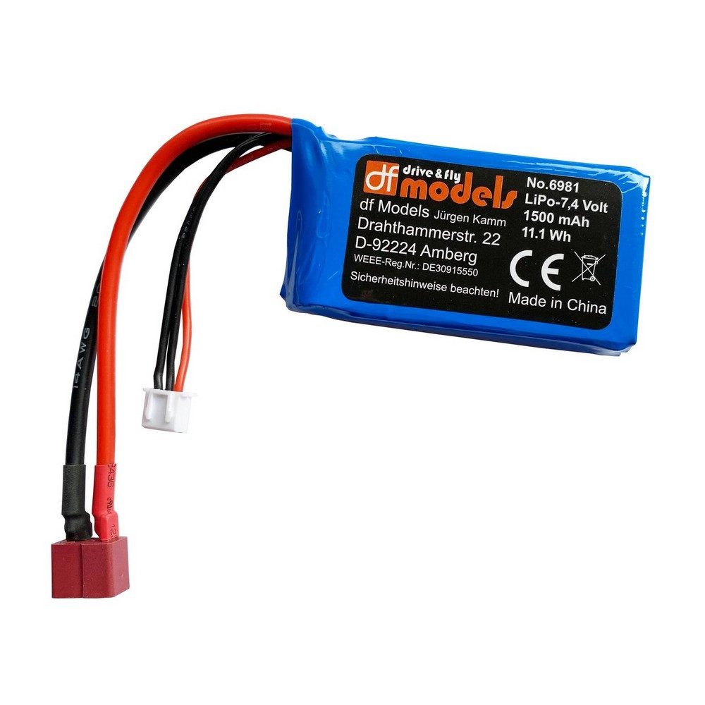 Modellbausatz DF-Models LiPo Akku 2S - 7,4 Volt - 1500mAh - T-Plug 6981