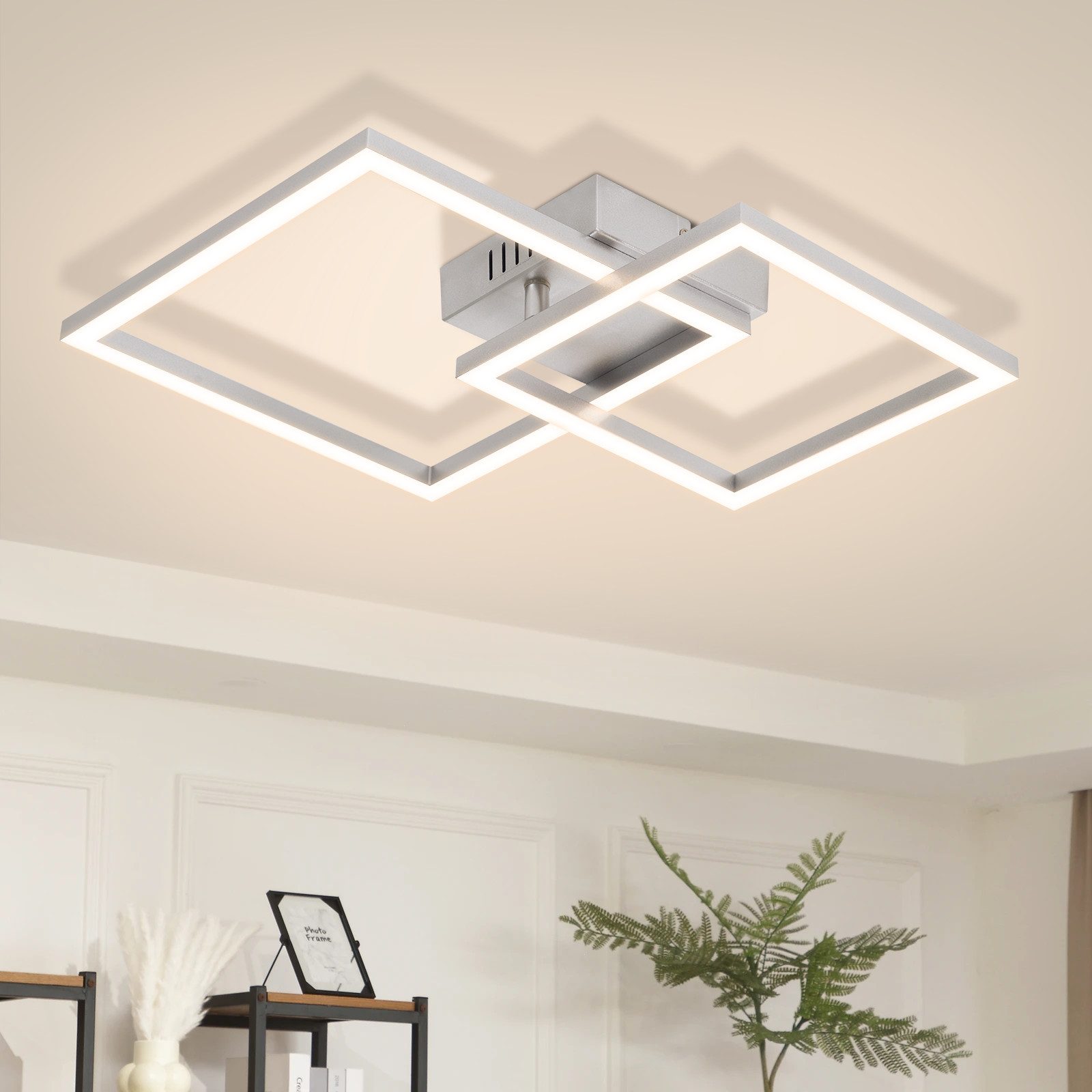 ZMH LED Deckenleuchte Wohnzimmer - Quadratisch Schwarz Eckig 3000K/4000K Deckenlampe Flur, Augenschutz, Einfache Installtion, LED fest integriert