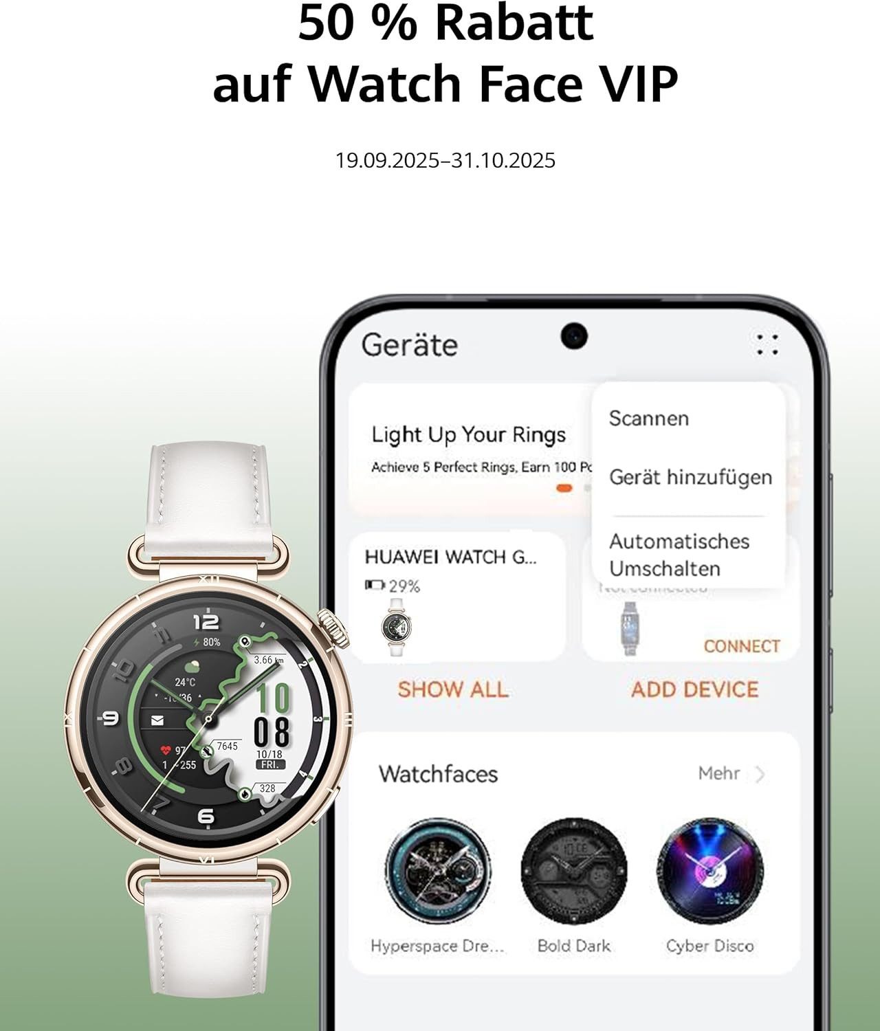 Huawei Bis zu 21 Tage Akku AMOLED-Display GPS Damen's Fitness-Tracker Smartwatch (3,3 cm/1,47 Zoll, Android iOS), mit 100+ Sportmodi, SPO2, Schlaf tracking Kompatibel mit Android & iOS
