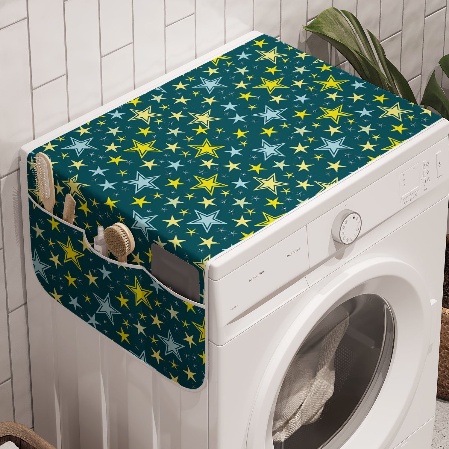 und Trockner, Anti-Rutsch-Stoffabdeckung Waschmaschine für Moderne Abstrakte Badorganizer Kunst Ornament Abakuhaus Sterne